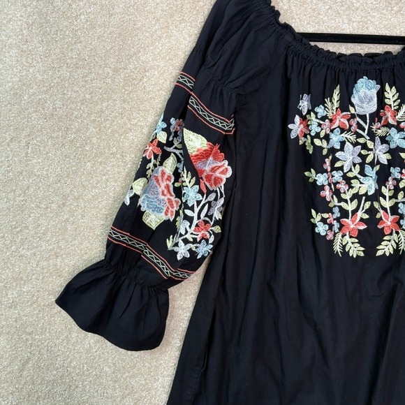 Free People Boho Embroidered Dress Women's Small Black Floral Mini Festival - Picture 3 of 10